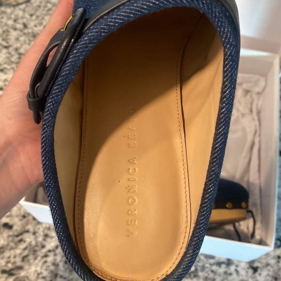 Veronica Beard Dacey Denim Clog wooden heel clogs - Picture 7 of 12